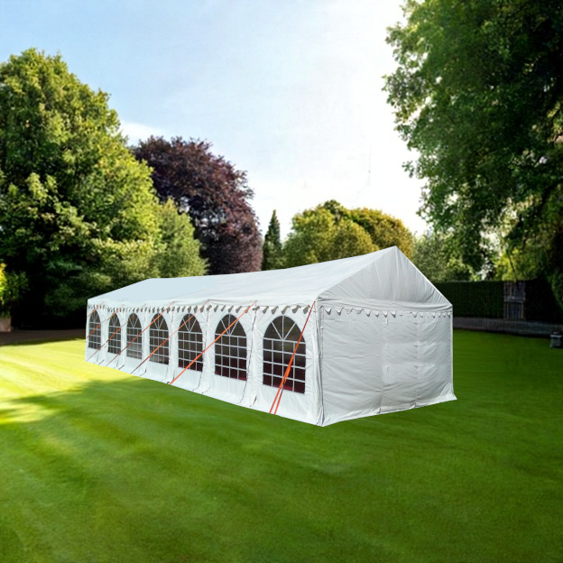 3m x 14m PVC marquee with waterproof and fire retardant covers. Galvanised steel corrosion resistant frame