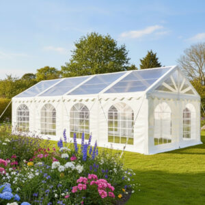 4x8m clear roof marquee with arched windows 500gsm white PVC with steel frame