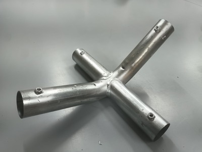 4 way curved marquee connector made from 42mm galvanised steel pipe