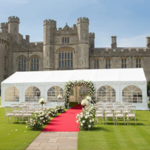 6m x 12m deluxe PVC marquee with 54mm steel frame, ground bars, eaves braves and roof braces