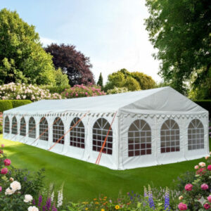 6m x 16m waterproof and fire resistant PVC marquee in white with strong galvanised steel frame