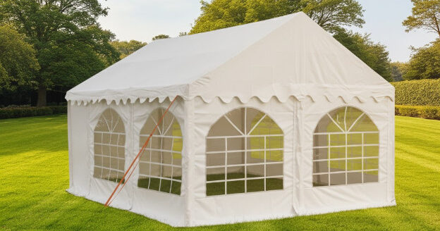4x5m PVC marquee with ground bars, eaves braces and 5 purlins