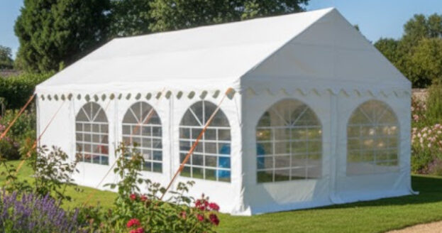 4x7m Commercial PVC marquee with ground bars and FR covers