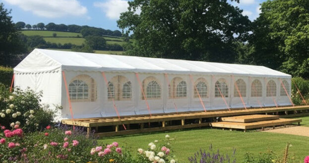 6m x 20m PVC white marquee with waterproof and fire retardant covers, galvanised steel frame
