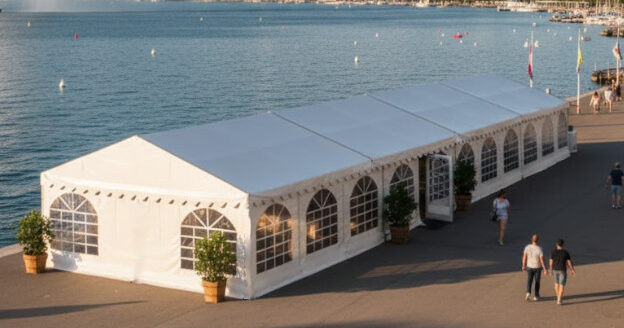 6m x 22m Professional marquee with waterproof and fire retardant roof and sides with corrosion resistant steel frame