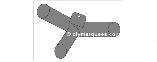 6m Deluxe Marquee Part C - 3 Way Curved Connector + Tab 54mm Steel