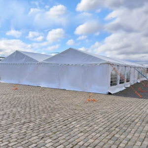 12m x 16m white PVC marquee with strong steel frame and fire retardant covers