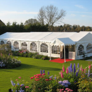 12m x 16m white PVC marquee with fire retardant covers and corrosion resistant poles