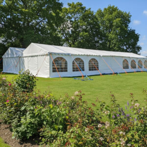 12m x 20m white pvc marquee with waterproof, fire retardant covers and strong steel frame