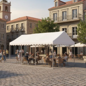 3m x 6m PVC marquee in white without sides, strong steel frame and fire retardant cover