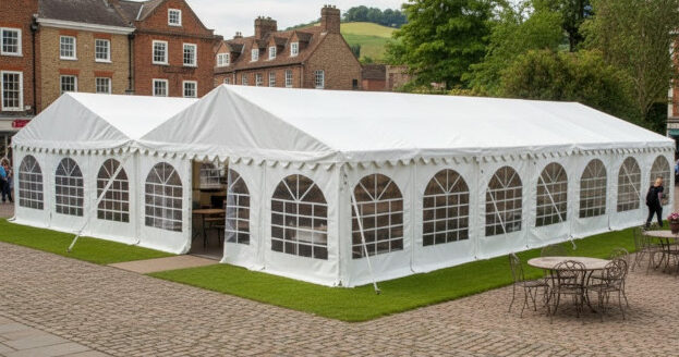 12m x 14m PVC marquee with fire retardant covers and strong galvanised steel frame
