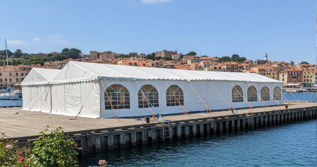 12x20m white PVC marquee with strong galvanised frame and waterproof, fire proof covers