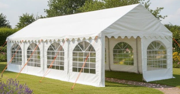4m x 9m PVC marquee with fire retardant waterproof covers and galvanised anti-corrosion frame