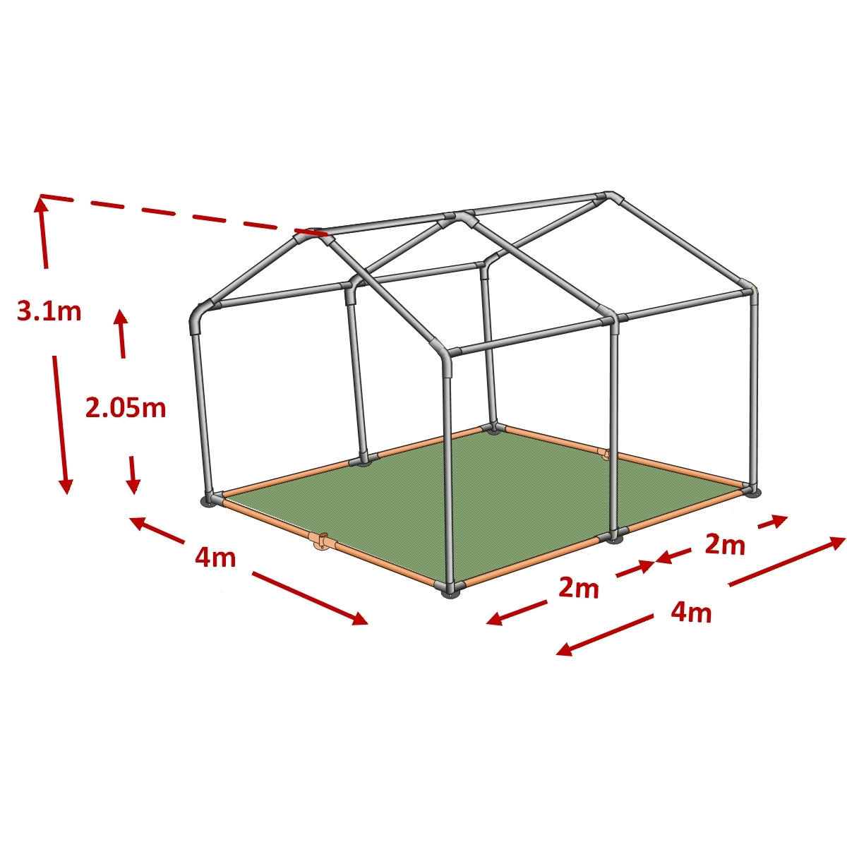 4x4m Standard Plus Marquee Framework Diagram