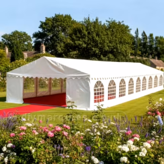 6m x 18m marquee with durable PVC covers and strong steel frame for garden events