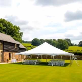 9x12m traditional PVC marquee in white with waterproof and fire retardant covers