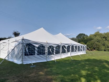 9m wide traditional marquee with strong aluminium legs