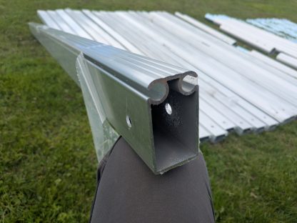 Aluminium marquee leg keder channel close up